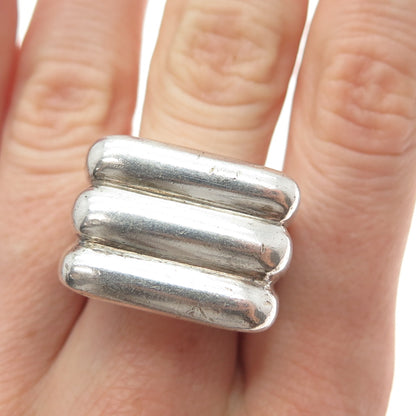925 Sterling Silver Vintage Modernist Ribbed Dome Ring Size 6.5