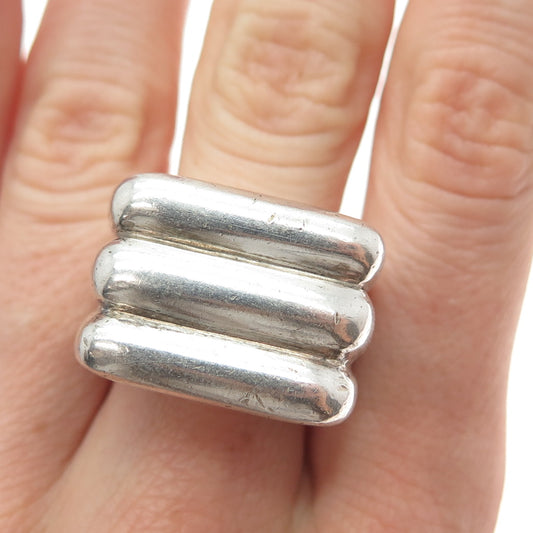 925 Sterling Silver Vintage Modernist Ribbed Dome Ring Size 6.5