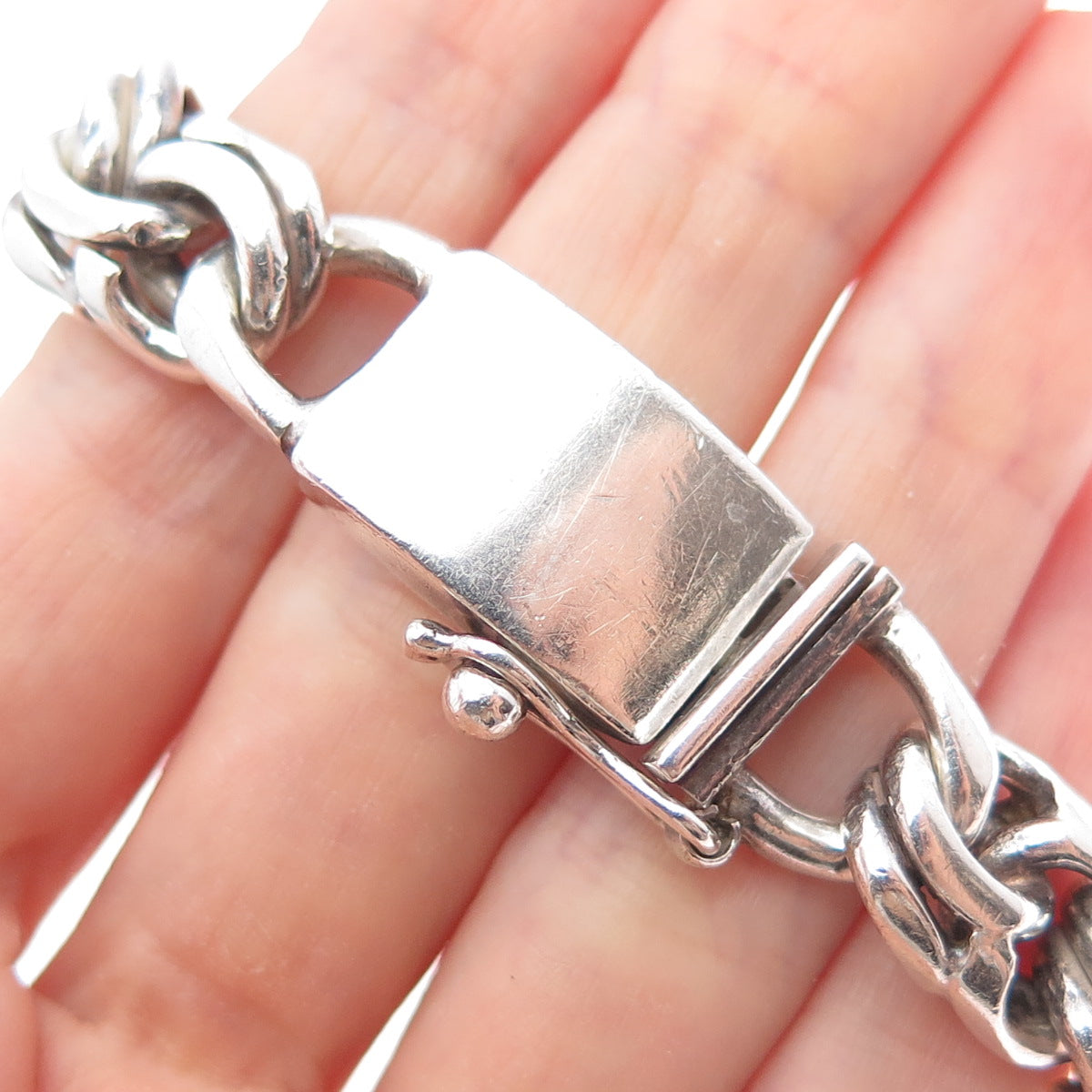 925 Sterling Silver Vintage Mexico Heavy 78.2g Bismark Link Bracelet 8.25"