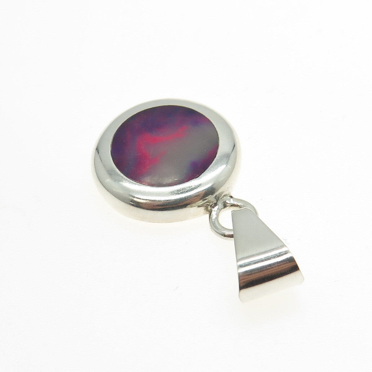 925 Sterling Silver Vintage Mexico Real Paint Agate Round Pendant