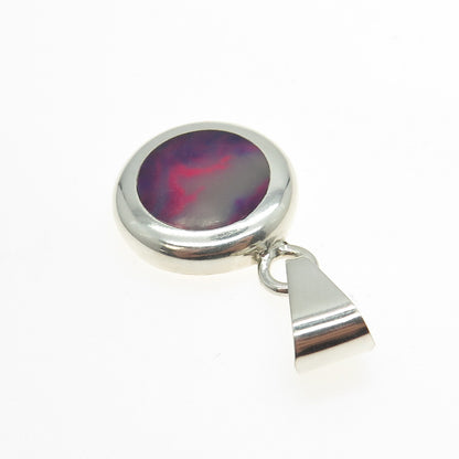 925 Sterling Silver Vintage Mexico Real Paint Agate Round Pendant