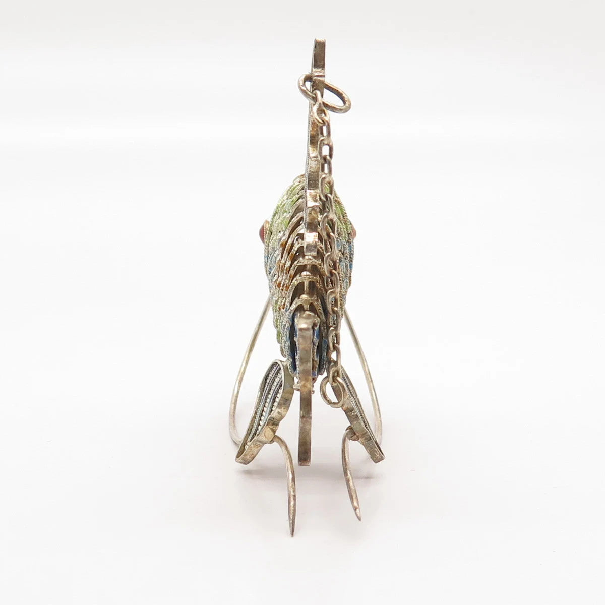 925 Sterling Silver Enamel Antique Chinese Koi Fish Articulated Fob / Pendant