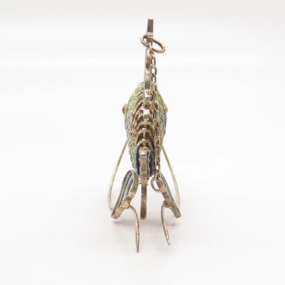 925 Sterling Silver Enamel Antique Chinese Koi Fish Articulated Fob / Pendant