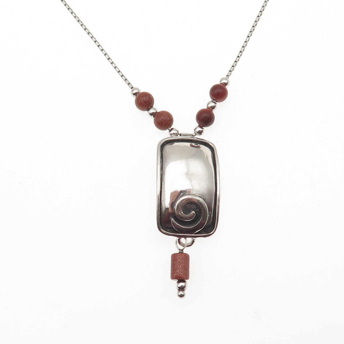 Silpada 925 Sterling Vintage Real Goldstone Spiral Round Box Chain Necklace 16"