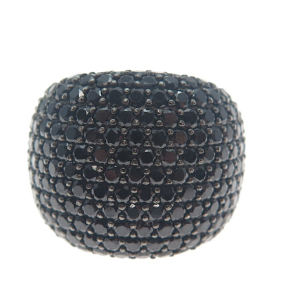925 Sterling Silver Real Black Spinel Gemstone Cluster Wide Ring Size 7