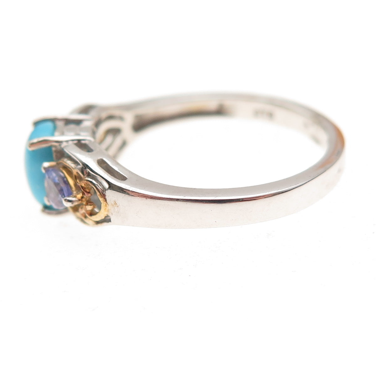 Chuck Clemency 925 Sterling 2-Tone Real Turquoise & Tanzanite Ring Size 8.25
