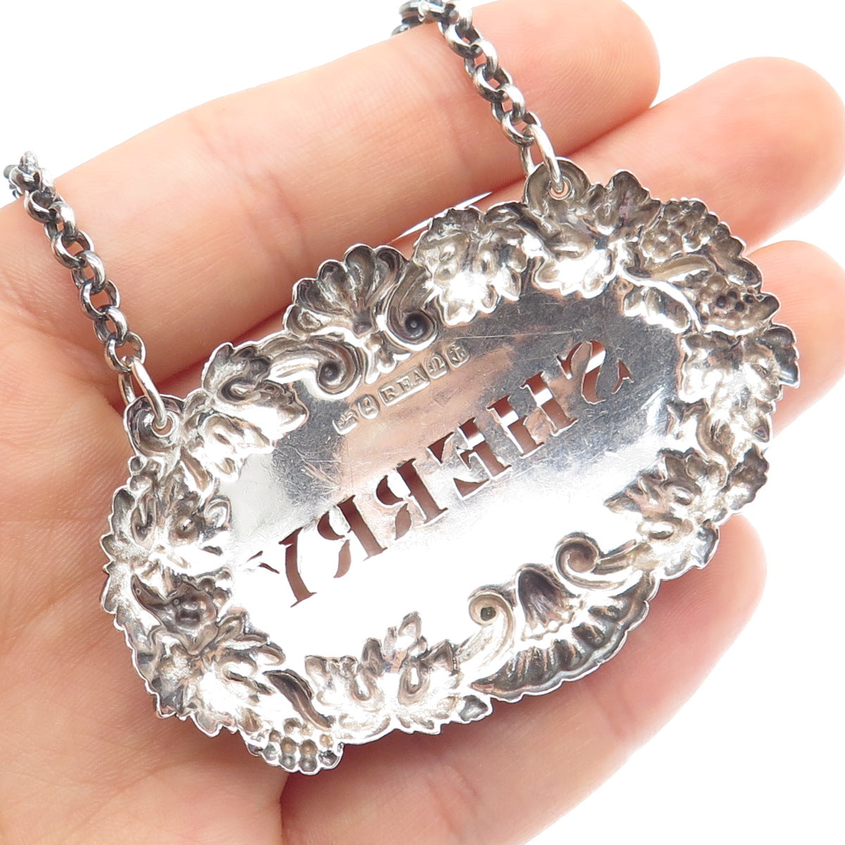 ROBINSON EDKINS & ASTON 925 Sterling Antique 1836 Birmingham Sherry Bottle Tag