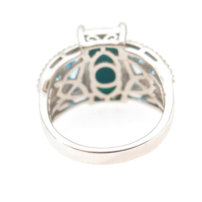 Chuck Clemency 925 Sterling Silver Real Turquoise & Blue Topaz Ring Size 8.25