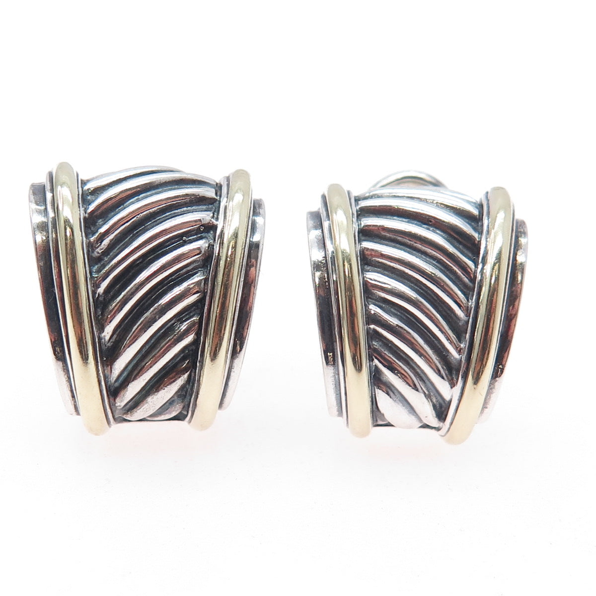 DAVID YURMAN 925 Sterling Silver 14K Gold Vintage Ribbed Omega Back Earrings