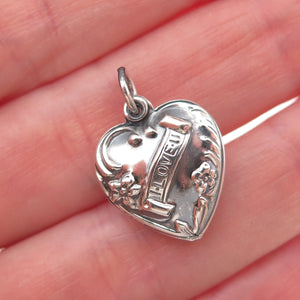 925 Sterling Antique Art Deco I Love You Chatelaine Heart Mini Charm Pendant