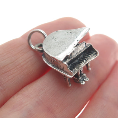 JEWELART 925 Sterling Silver Vintage Piano Oxidized Minimalist 3D Charm Pendant
