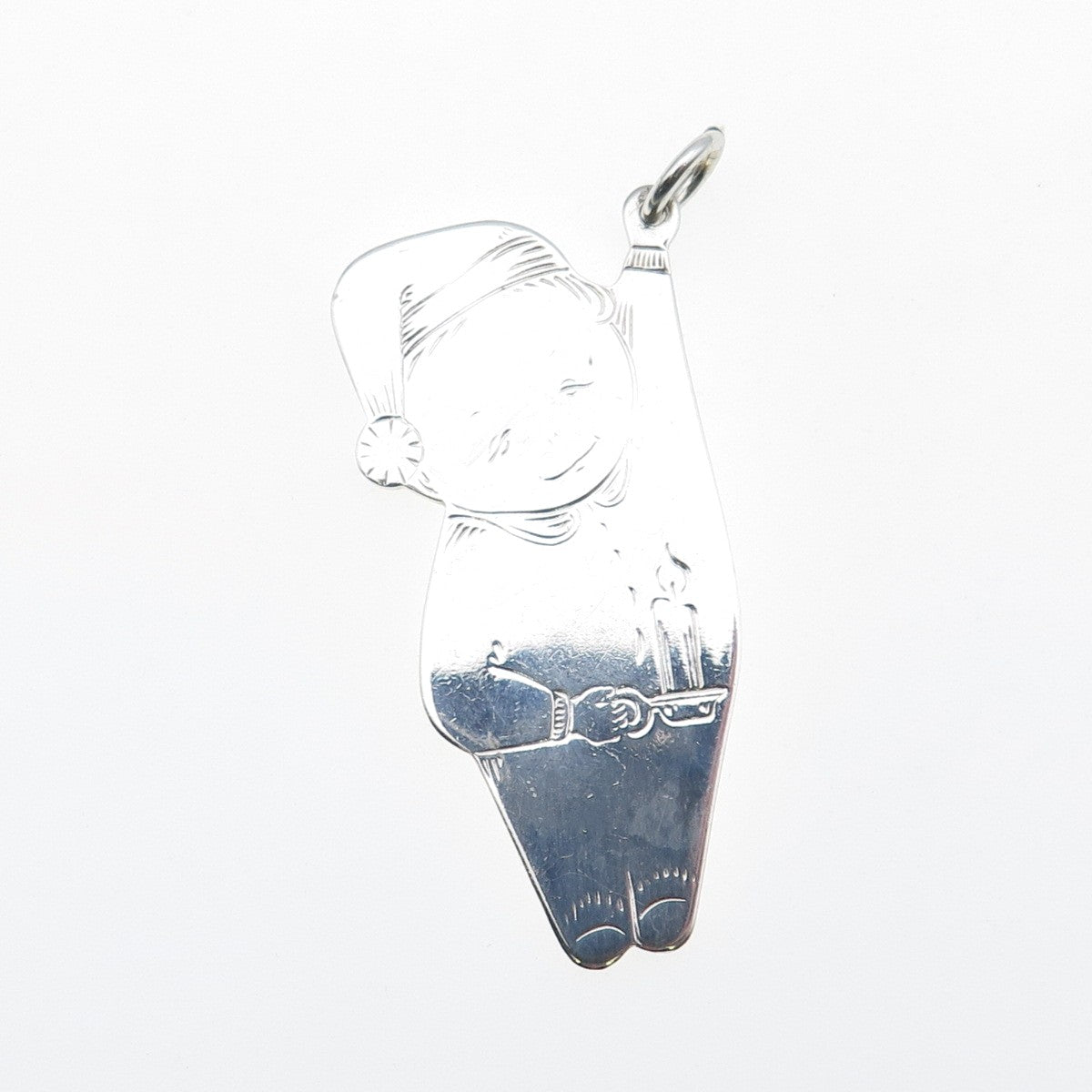 LUNT 925 Sterling Silver Vintage Tiny Tot Boy w/ Candle Ornament Pendant