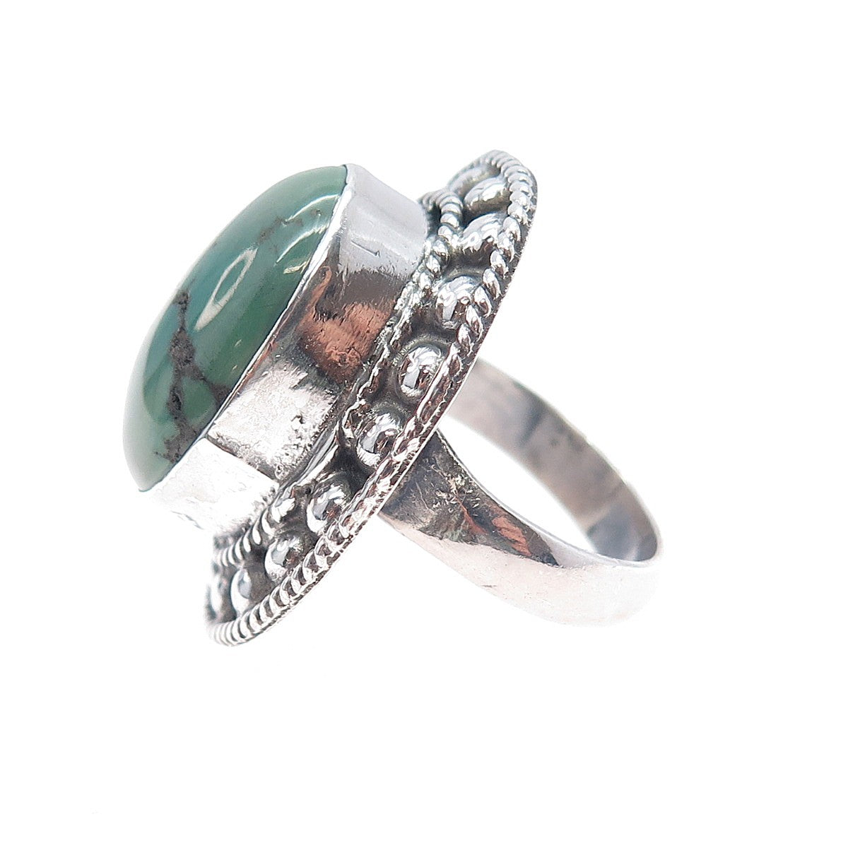 925 Sterling Silver Vintage Real Royston Turquoise Beaded Ring Size 8.25