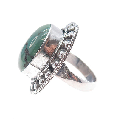 925 Sterling Silver Vintage Real Royston Turquoise Beaded Ring Size 8.25