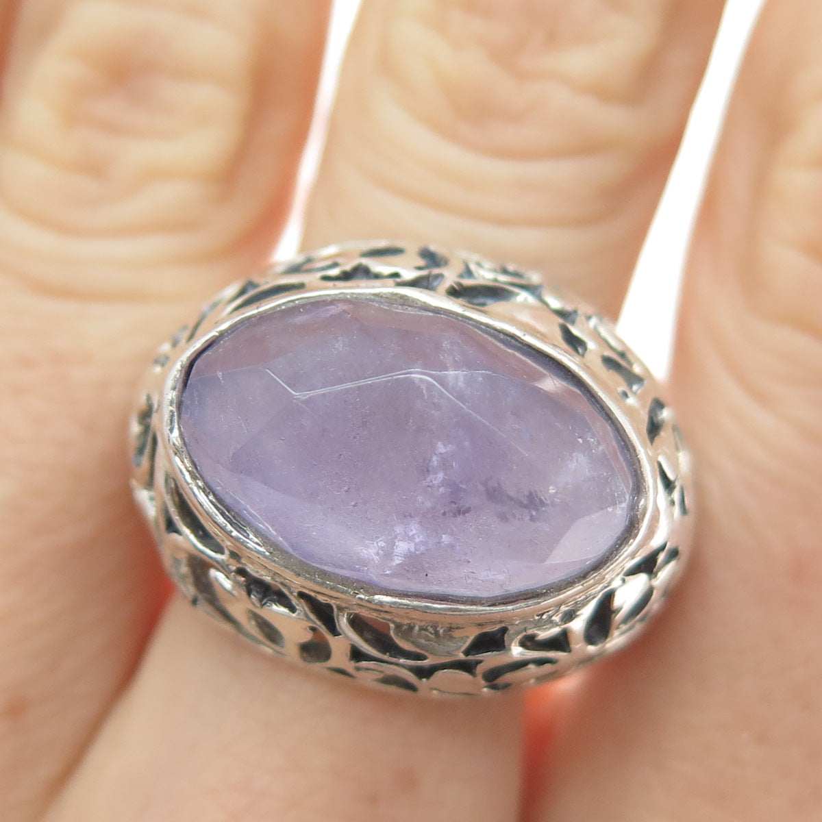 950 Silver Vintage Real Amethyst Flower Ring Size 7