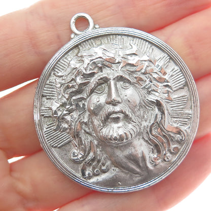 THEDA 925 Sterling Silver Vintage Engraved Jesus Religious Medal Pendant