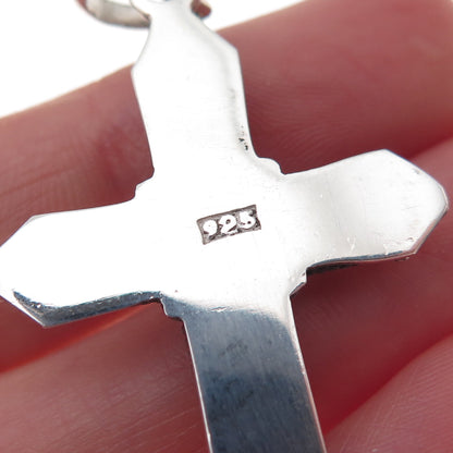 925 Sterling Silver Vintage Real Amethyst Cross Oxidized Pendant