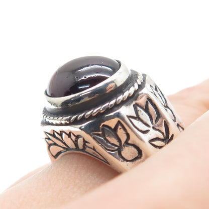 925 Sterling SIlver Vintage Real Tourmaline Lotus Ring Size 7.5 (cracked stone)