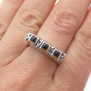 925 Sterling Silver 14K Gold Vintage Real Black Onyx Modernist Ring Size 8