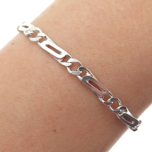 925 Sterling Silver Vintage Italy Figaro Link Bracelet 6.75"