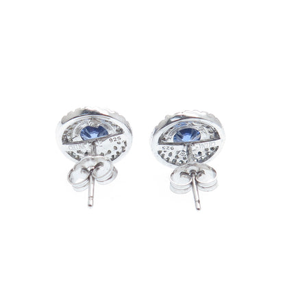 925 Sterling Silver Round-Cut Blue & White C Z Stud Earrings