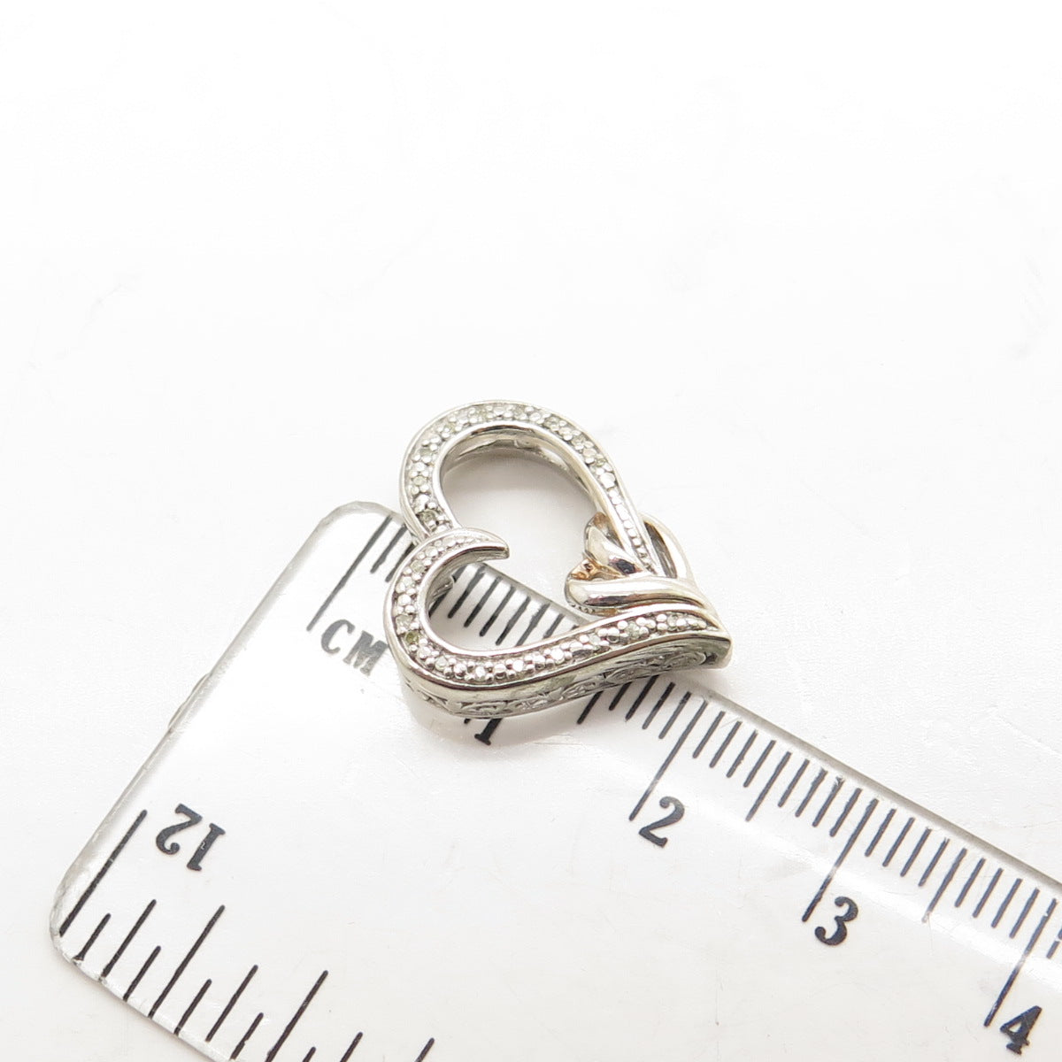 SUN 925 Sterling Silver Real Round-Cut Diamond Heart Slide Pendant
