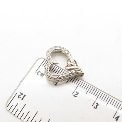 SUN 925 Sterling Silver Real Round-Cut Diamond Heart Slide Pendant