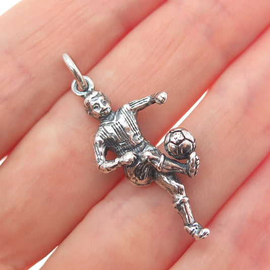 925 Sterling Silver Vintage Mexico Soccer Player Oxidized Charm Pendant