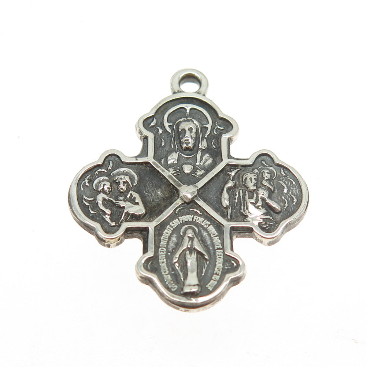 CREED 925 Sterling Silver Antique Art Deco Four Way Cross Religious Pendant