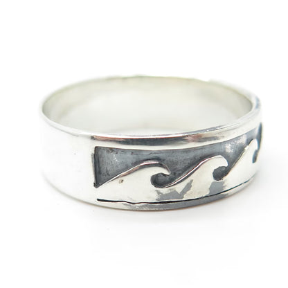 925 Sterling Silver Vintage Water Pattern Band Ring Size 12.5
