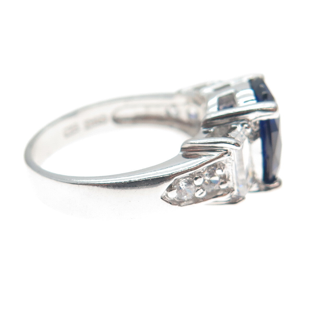 GSJ GOLD STONE JEWELRY 925 Sterling Lab-Created Sapphire & C Z Ring Size 6.25