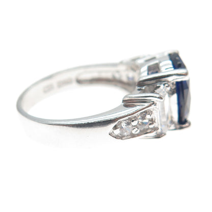 GSJ GOLD STONE JEWELRY 925 Sterling Lab-Created Sapphire & C Z Ring Size 6.25