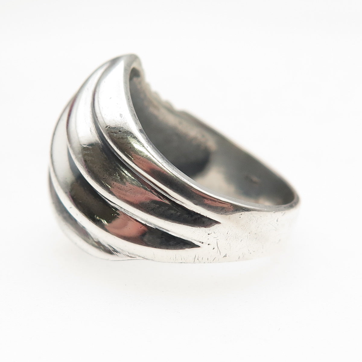925 Sterling Silver Vintage Modernist Ribbed Oxidized Ring Size 7