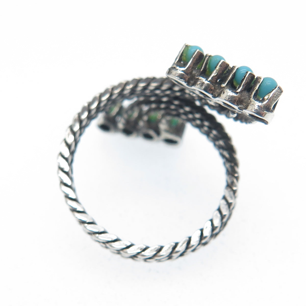 925 Sterling Silver Vintage Faux Turquoise Adjustable Oxidized Ring Size 4.5