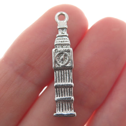 925 Sterling Silver Vintage Big Ben Clock Tower 3D Pendant