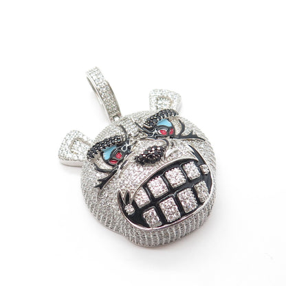 925 Sterling Silver REL Real Black Spinel Gemstone Enamel C Z Cartoon Pendant