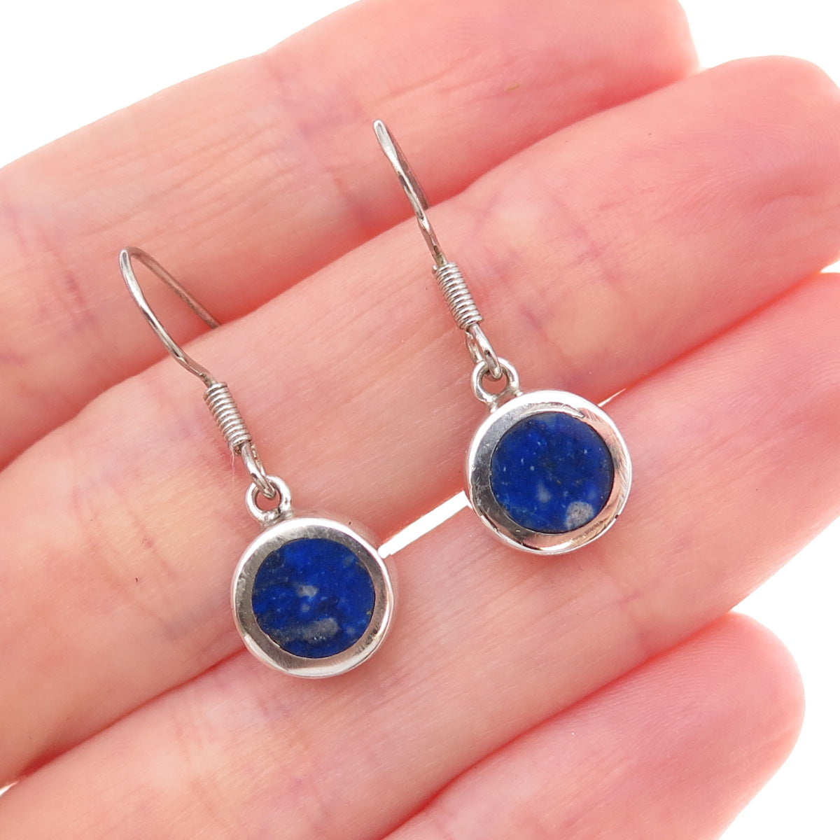 950 Silver Vintage Real Lapis Dangle Earrings