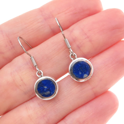 950 Silver Vintage Real Lapis Dangle Earrings