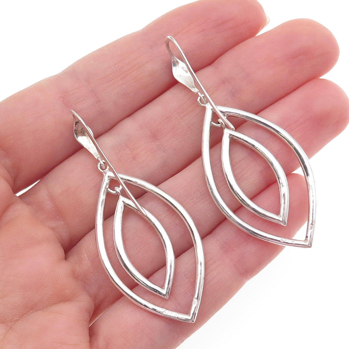 ZINA 925 Sterling Silver Vintage Modernist Petal Dangle Earrings