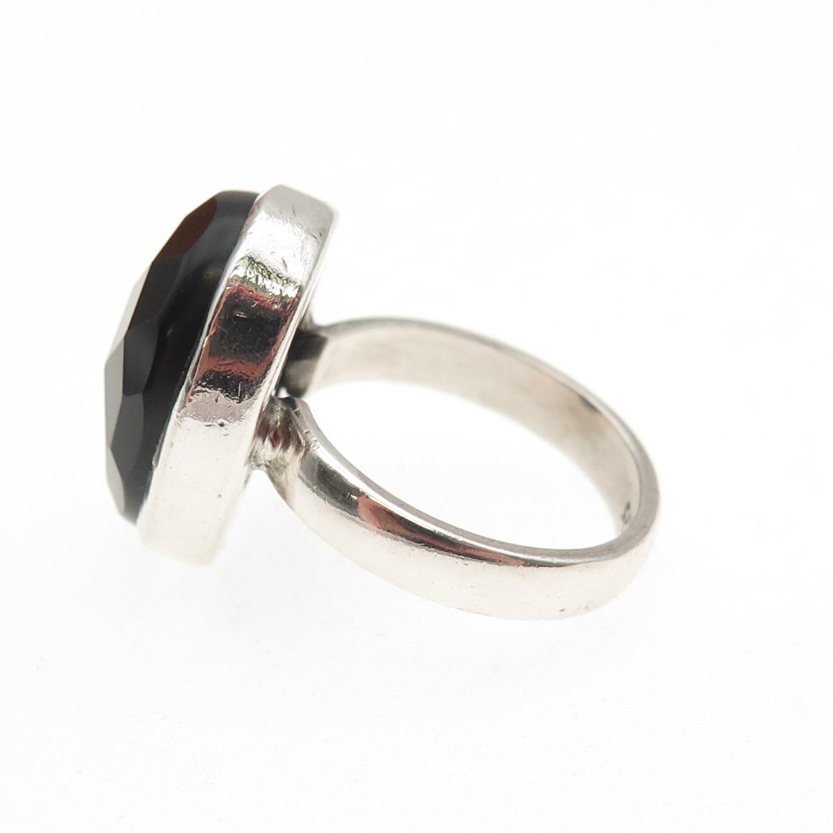 925 Sterling Silver Vintage Real Black Onyx Modernist Ring Size 6.25