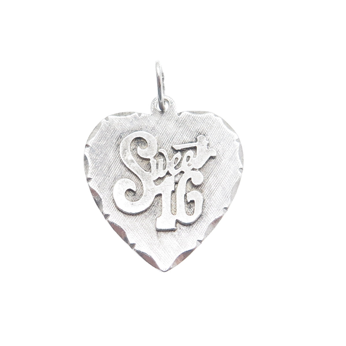 CROWN 925 Sterling Silver Vintage Sweet 16 Heart Charm Pendant