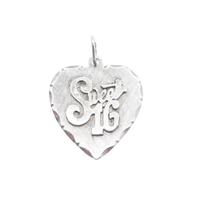 CROWN 925 Sterling Silver Vintage Sweet 16 Heart Charm Pendant