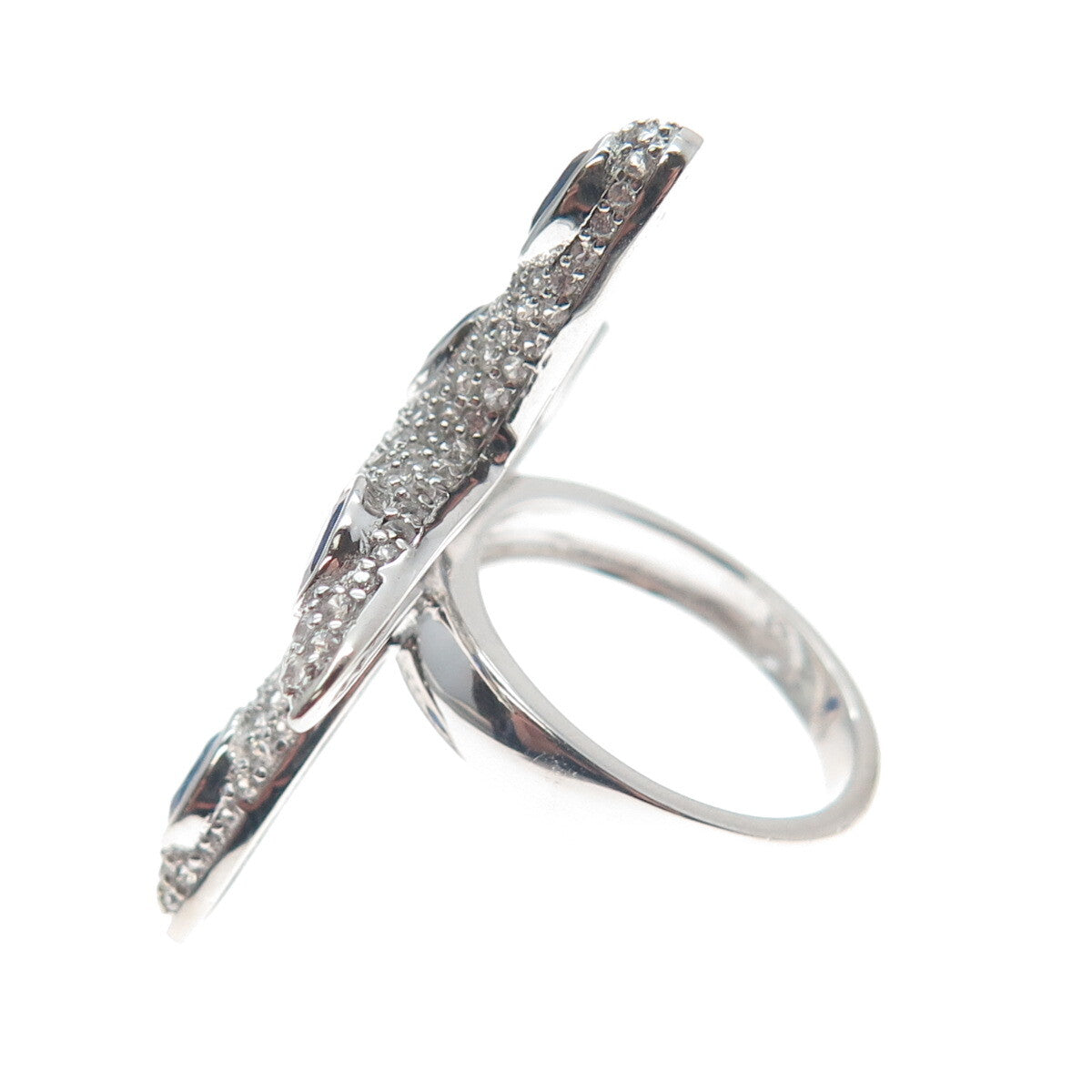 DSMK 925 Sterling Silver Real Sapphire & White Topaz Starfish Ring Size 7.25