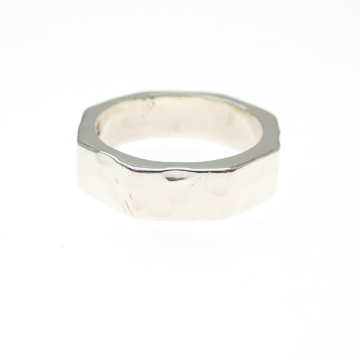 925 Sterling Silver Vintage Modernist Hammered Band Ring Size 9.25