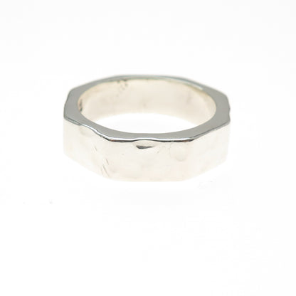 925 Sterling Silver Vintage Modernist Hammered Band Ring Size 9.25