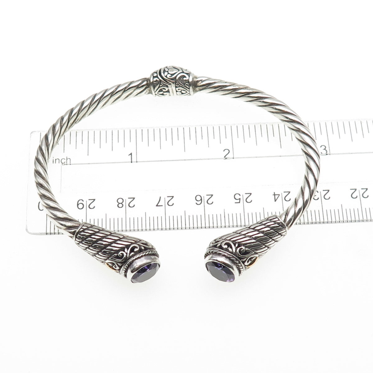 Samuel Benham Sterling 18K Gold Vintage Real Amethyst Adjustable Bracelet 6.5"