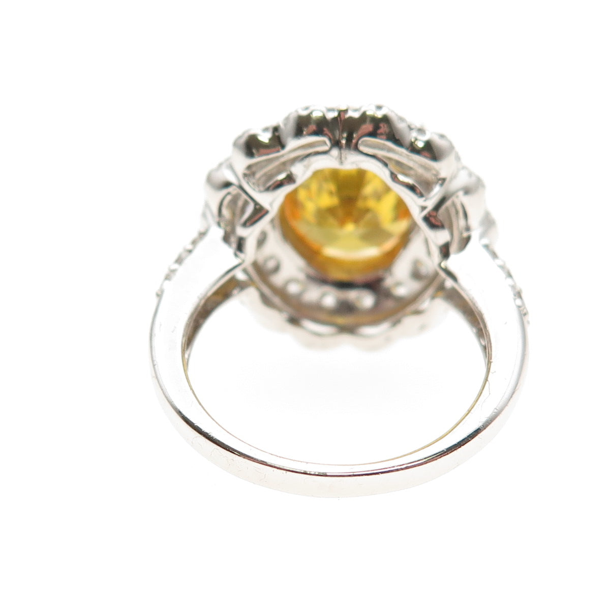 925 Sterling Silver Oval-Cut Canary & Round-Cut White C Z Ring Size 7.5