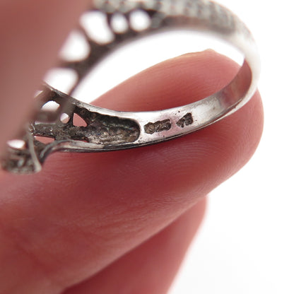 925 Sterling Silver Round-Cut C Z Couple Heart Oxidized Ring Size 6