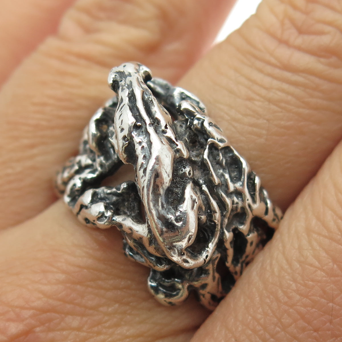 925 Sterling Silver Vintage Modernist Ring Size 10.5