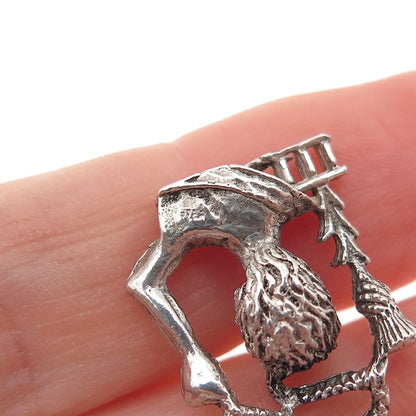925 Sterling Silver Vintage Scottish Man w/ Snake & Thistle Mini Charm Pendant